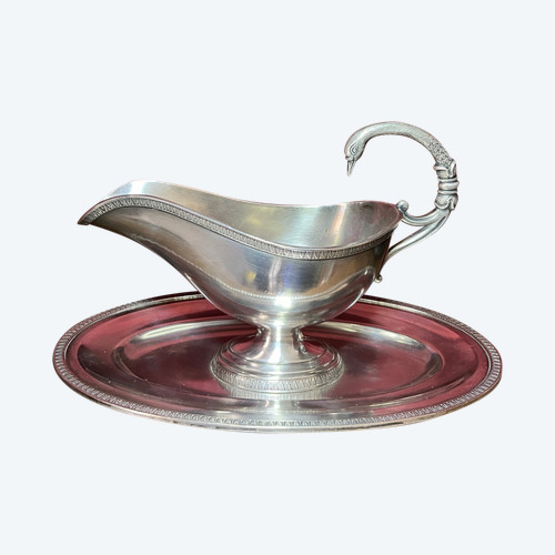 Swan-necked Empire-style silver-plated sauceboat from the 19th century