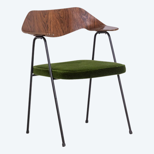 Robin Day. Fauteuil en métal noir et contreplaqué courbé. Années 1950.