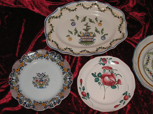 Regional earthenware collection plates and dishes various origins 7 pieces