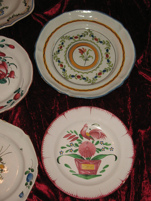 Regional earthenware collection plates and dishes various origins 7 pieces