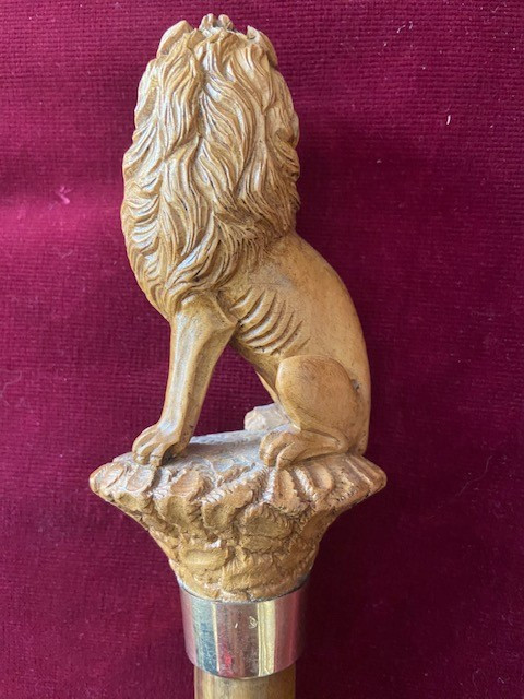 Canne de Collection en jonc de Malacca représentant un lion Héraldique