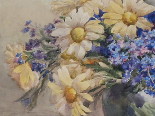 Aquarelle bouquet de fleurs dans un vase signée de M. Lejour époque 19ème d : 71 x 57 cm 