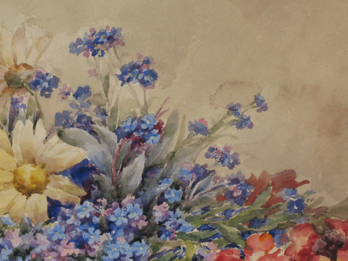 Aquarelle bouquet de fleurs dans un vase signée de M. Lejour époque 19ème d : 71 x 57 cm 