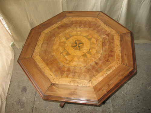 Octagonal inlaid pedestal table in the Charles X style 19th century