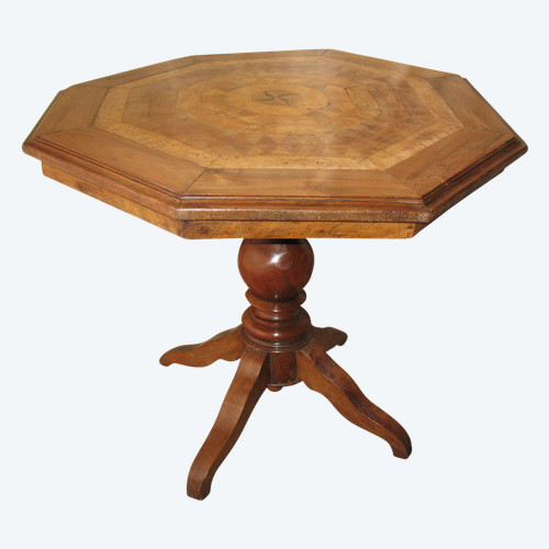Octagonal inlaid pedestal table in the Charles X style 19th century