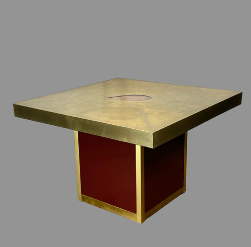 VINTAGE COFFEE TABLE BY PACO RABANE FROM THE 70S IN ENGRAVED BRASS AND AGATE