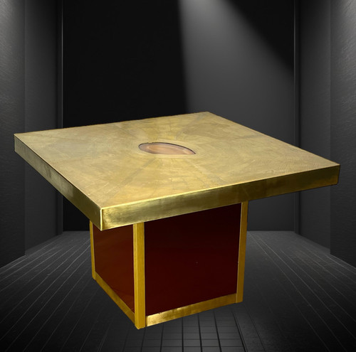 VINTAGE COFFEE TABLE BY PACO RABANE FROM THE 70S IN ENGRAVED BRASS AND AGATE