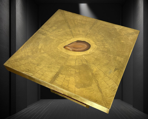 VINTAGE COFFEE TABLE BY PACO RABANE FROM THE 70S IN ENGRAVED BRASS AND AGATE