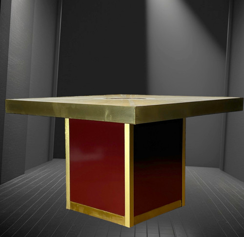 VINTAGE COFFEE TABLE BY PACO RABANE FROM THE 70S IN ENGRAVED BRASS AND AGATE
