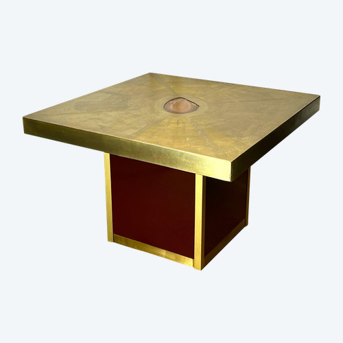 VINTAGE COFFEE TABLE BY PACO RABANE FROM THE 70S IN ENGRAVED BRASS AND AGATE