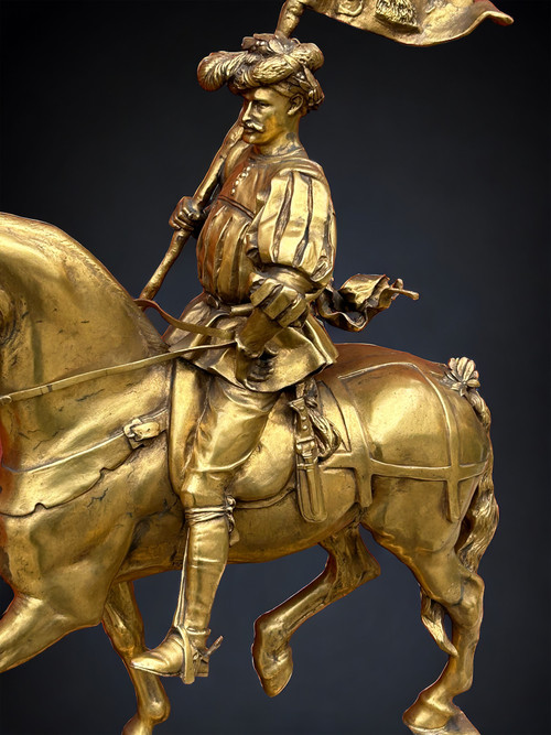 Emmanuel Frèmiet Parigi (1824-1910) La Saint Hubert 1520 Grande bronzo dorato