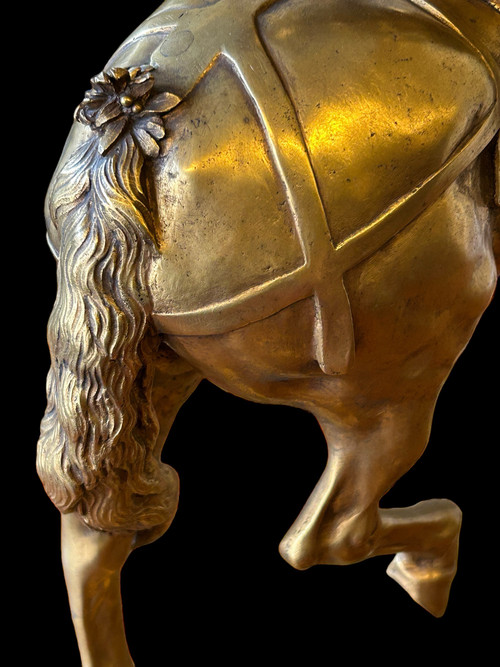 Emmanuel Frèmiet Parigi (1824-1910) La Saint Hubert 1520 Grande bronzo dorato
