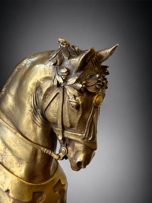 Emmanuel Frèmiet Parigi (1824-1910) La Saint Hubert 1520 Grande bronzo dorato