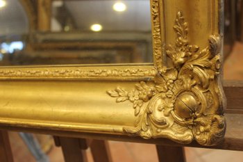 Small old rectangle mirror with gold leaf and mercury