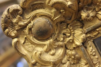 Small old rectangle mirror with gold leaf and mercury