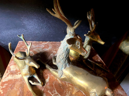 Tre cervi degli anni '60" in bronzo lucido, opera norvegese
