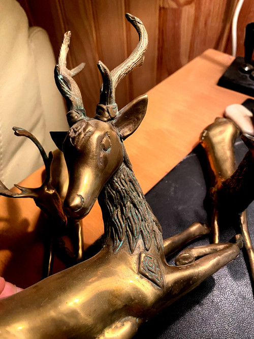 Tre cervi degli anni '60" in bronzo lucido, opera norvegese