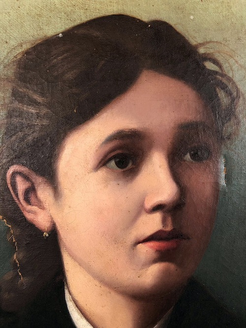 Artheme Denis, Porträt einer jungen Frau. Öl auf Leinwand, signiert und datiert 1885.