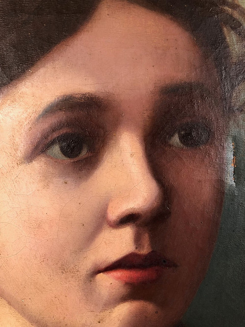 Artheme Denis, Porträt einer jungen Frau. Öl auf Leinwand, signiert und datiert 1885.