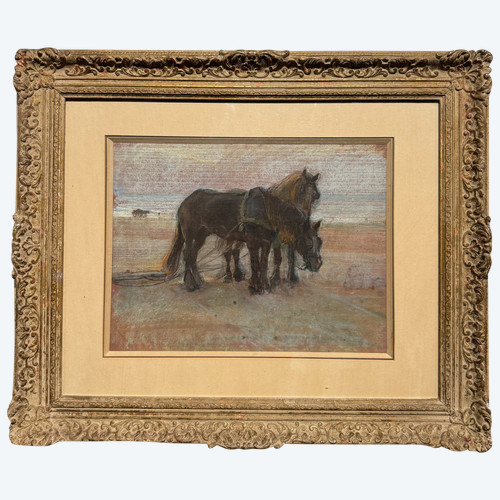 Scuola olandese del XIX secolo - Cavalli che arano, 1889
