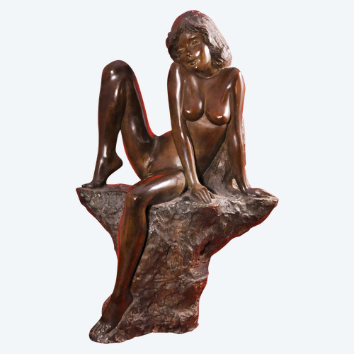  Jean-Pierre GONNIN, Young woman sitting on a rock, bronze