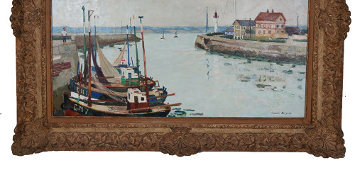  Port De Honfleur Signé Jacques Bouyssou Daté 1967
