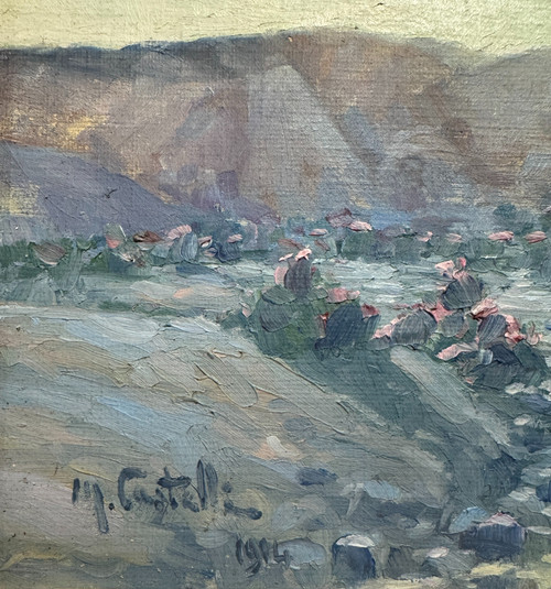 Marius Castelli ( 1870-1959) - Orientalist Landscape And Bedouins, 1914
