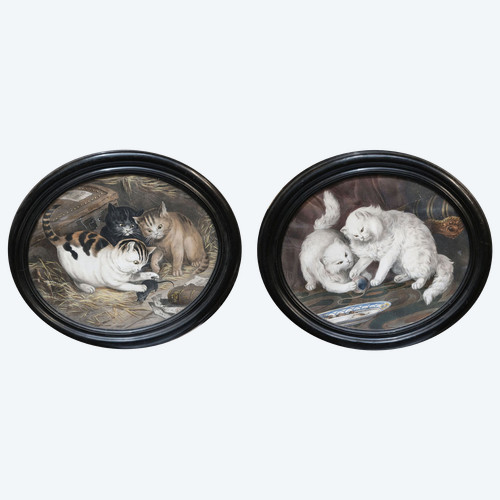 Playing kittens, pair of chromos N III