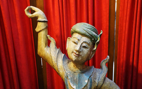 Grande sculpture, danseur bois polychrome, Birmanie