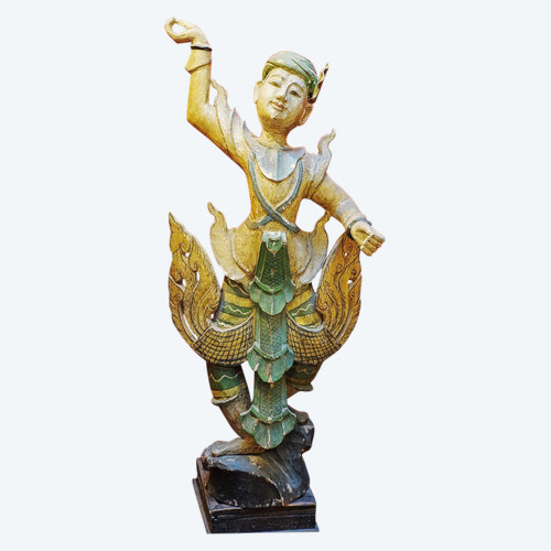 Grande sculpture, danseur bois polychrome, Birmanie