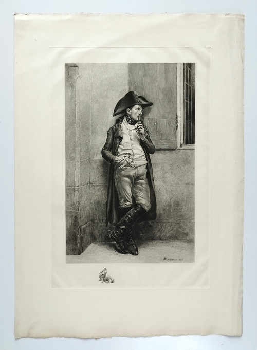 Etching After Meissonier Militaria Engraving Soldier Of The Empire Smoker Old Print 20th C