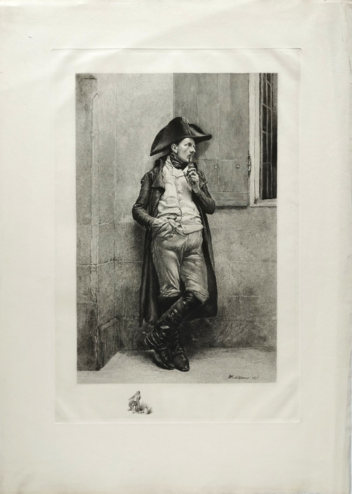 Etching After Meissonier Militaria Engraving Soldier Of The Empire Smoker Old Print 20th C