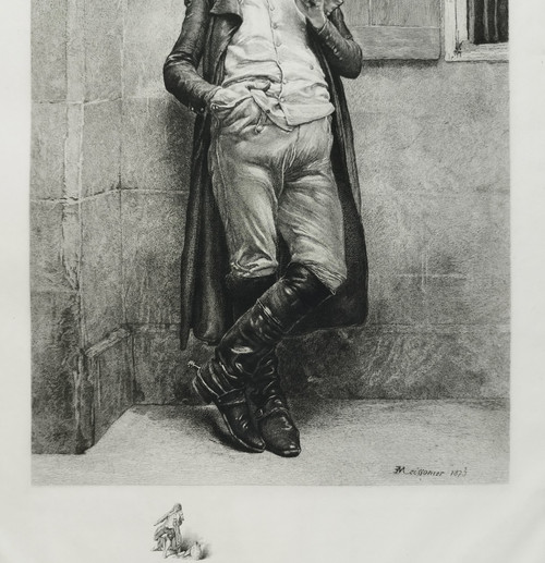 Etching After Meissonier Militaria Engraving Soldier Of The Empire Smoker Old Print 20th C