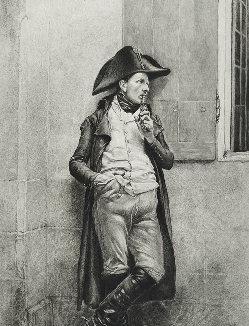 Etching After Meissonier Militaria Engraving Soldier Of The Empire Smoker Old Print 20th C