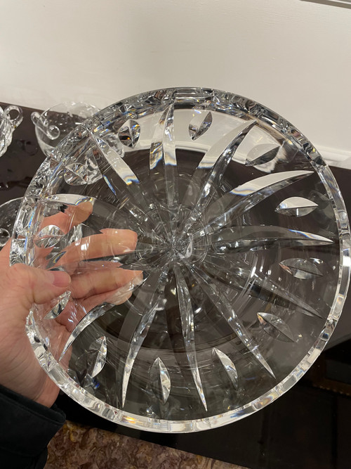 Saint Louis - Signed Engraved Crystal Punch Set Salad Bowl + 8 Cups