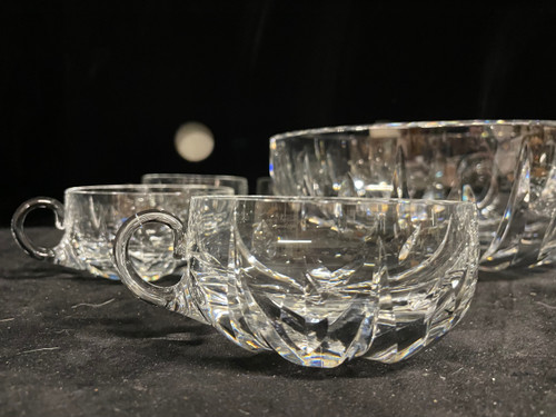 Saint Louis - Signed Engraved Crystal Punch Set Salad Bowl + 8 Cups