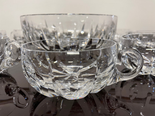 Saint Louis - Signed Engraved Crystal Punch Set Salad Bowl + 8 Cups