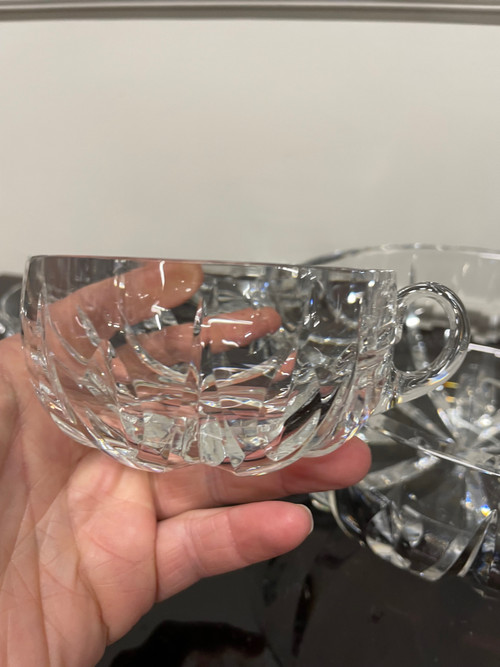 Saint Louis - Signed Engraved Crystal Punch Set Salad Bowl + 8 Cups