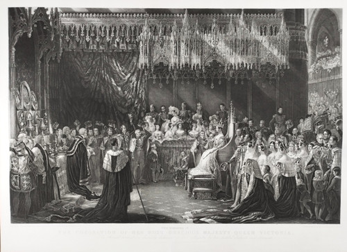 Etching  Queen Victoria Coronation  Engraving After George Hayter Old Print 19th C