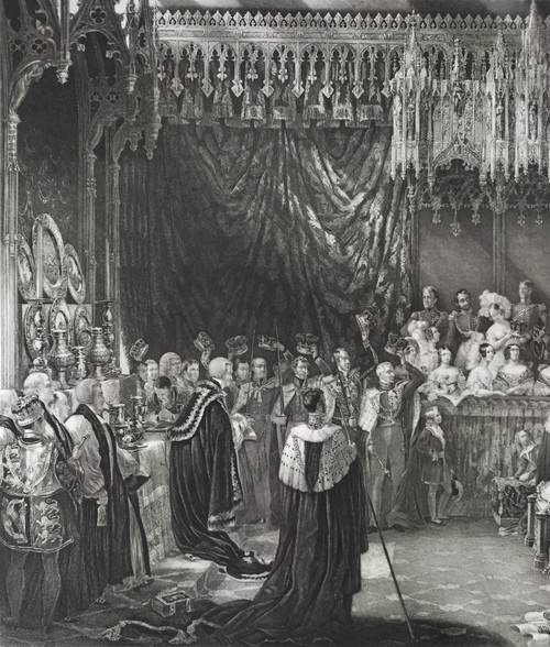 Etching  Queen Victoria Coronation  Engraving After George Hayter Old Print 19th C