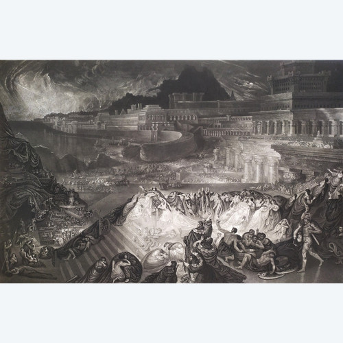 John Martin The Fall Of Nineveh 19th Century Engraving Etching Old Print