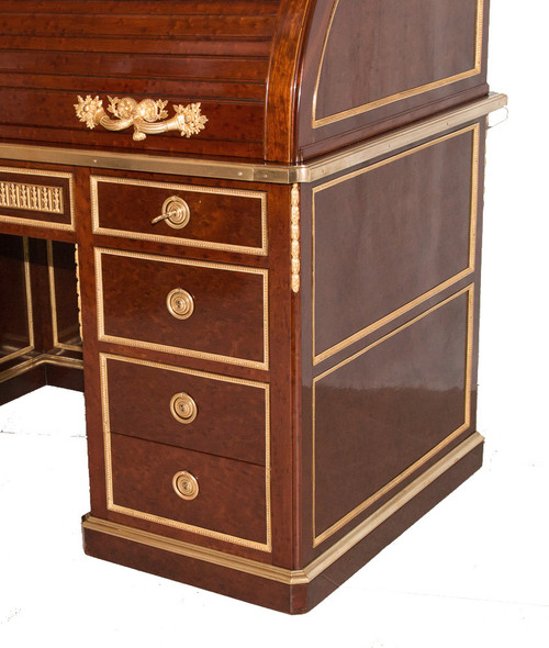 Large Cylinder Desk with Box Stamped André Aucoc, Circa 1890