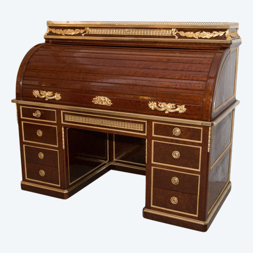 Large Cylinder Desk with Box Stamped André Aucoc, Circa 1890