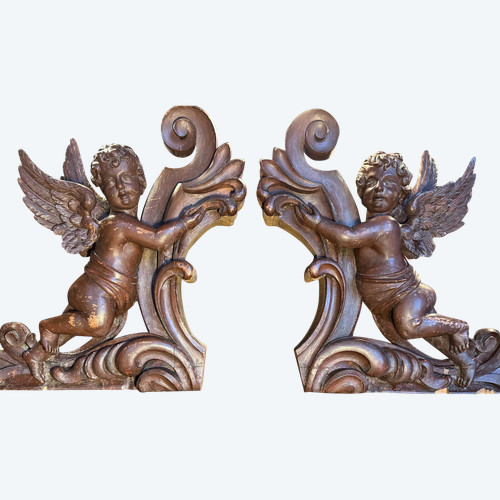 Large Pair Of Organ Buffet Angels – 19th Century