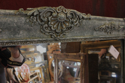 Miroir De Cheminée Ancien à décors floraux, patine, glace mercure, 100 x 140 cm