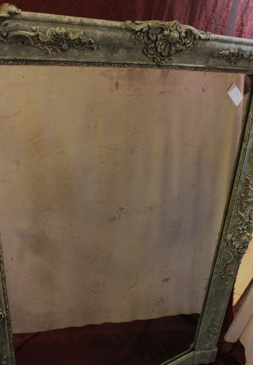 Miroir De Cheminée Ancien à décors floraux, patine, glace mercure, 100 x 140 cm