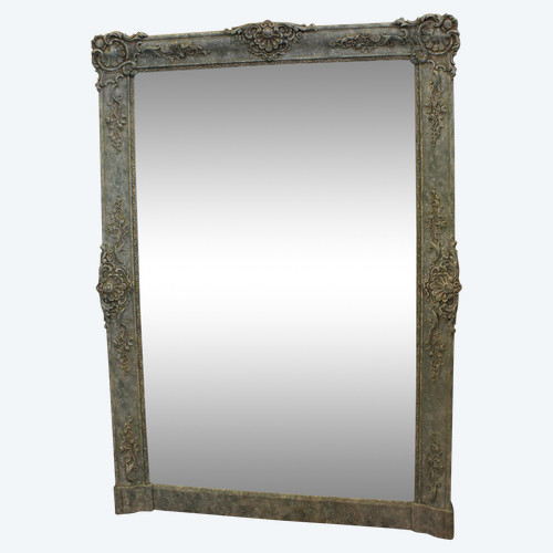Miroir De Cheminée Ancien à décors floraux, patine, glace mercure, 100 x 140 cm