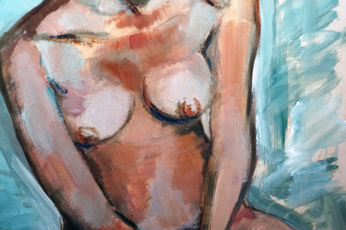 NU, Huile sur carton, sous verre