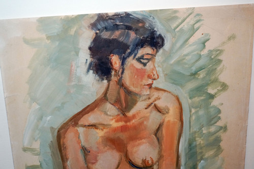 NU, Huile sur carton, sous verre
