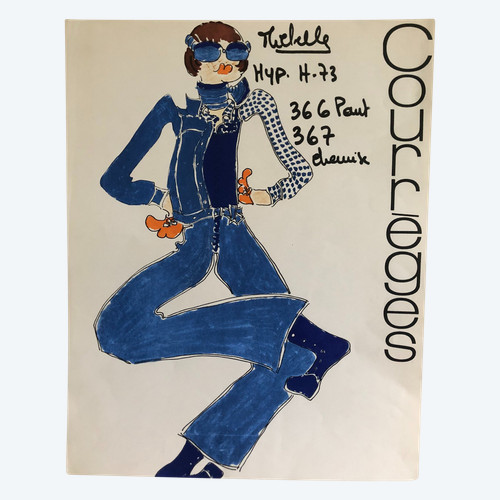 Original drawing by André Courrèges (1923-2016) work early 1970